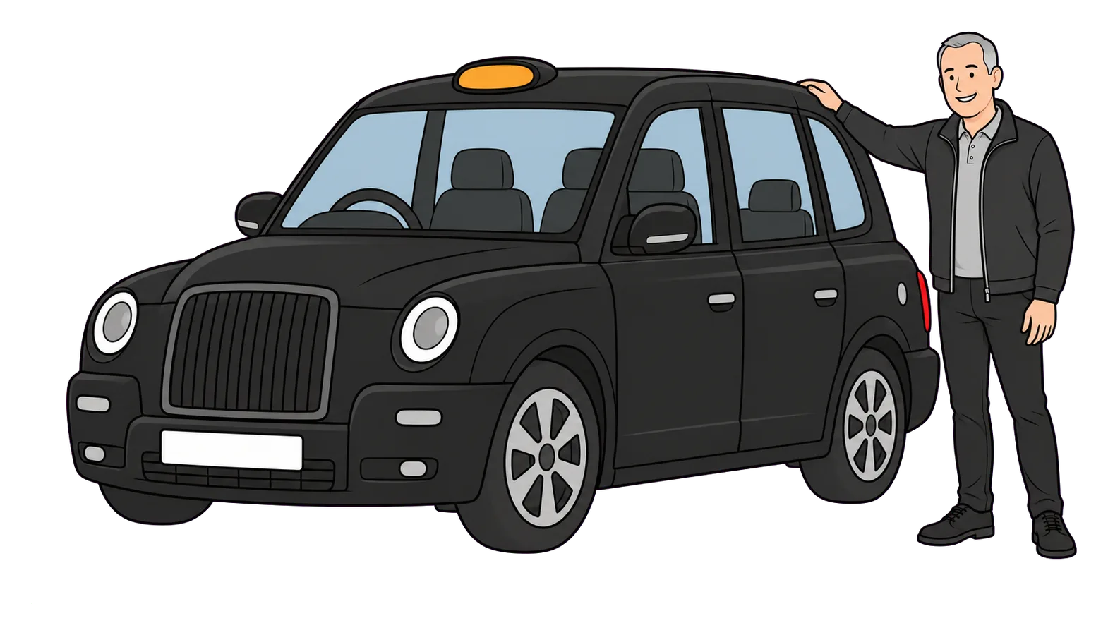 Taxi driver resting a hand on the roof of his black cab
