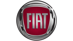 Fiat logo. Silver surround, red background, with "FIAT" in silver letters.