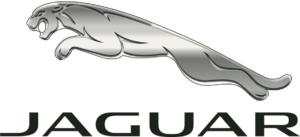 Jaguar logo. Silver jaguar leaping above the black "JAGUAR" text.