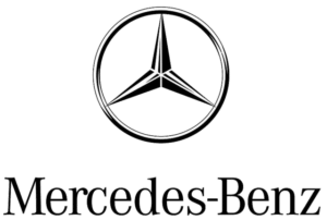 Mercedes-Benz logo. White three-pointed star in a circle above the words "Mercedes-Benz" on a green background.