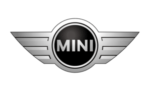 View of the MINI car logo: silver wings, black circle with "MINI" in silver text.