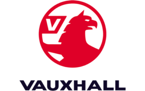 Vauxhall logo: Red griffin with white "V" inside a red circle. "VAUXHALL" text below.