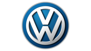 Volkswagen logo: silver "VW" inside a blue circle.