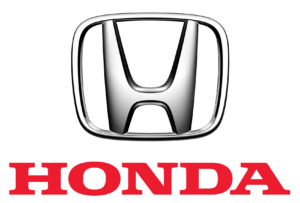 Honda logo. Silver "H" emblem above the red "HONDA" text, on a green background.