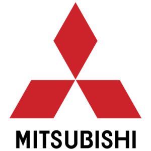 Mitsubishi logo: Three red diamonds arranged in a triangular shape on a green background.