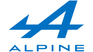 Alpine logo. Blue stylised "A" above the word "ALPINE" on a green background.