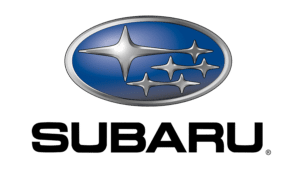 Subaru logo: Silver stars on a blue oval with a silver border.