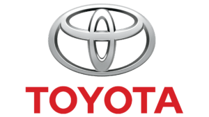 Toyota logo: Silver emblem above the red "TOYOTA" text.