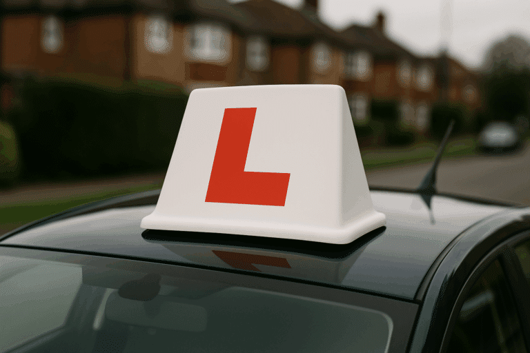 A learner driver symbol on top of a car.