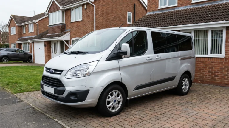 Silver 9-seat passenger vehicle parked on a UK driveway