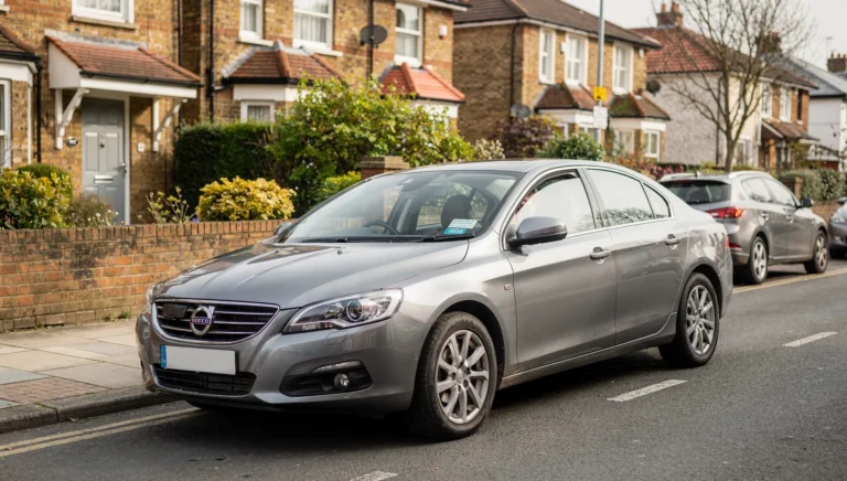 Private hire saloon parked on a UK residential street