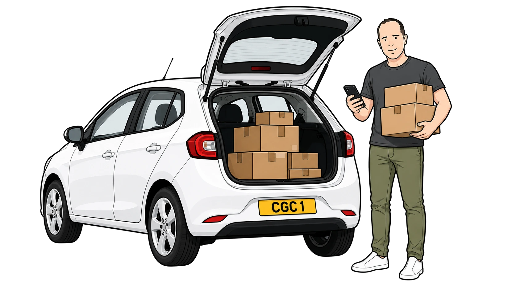 Ian, CGC insurance expert, loading parcels into a car boot for Amazon Flex insurance