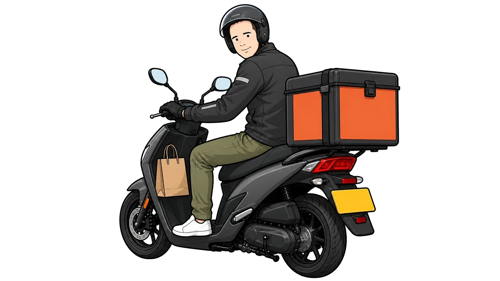 Ian on a motorbike as a Deliveroo delivery driver.