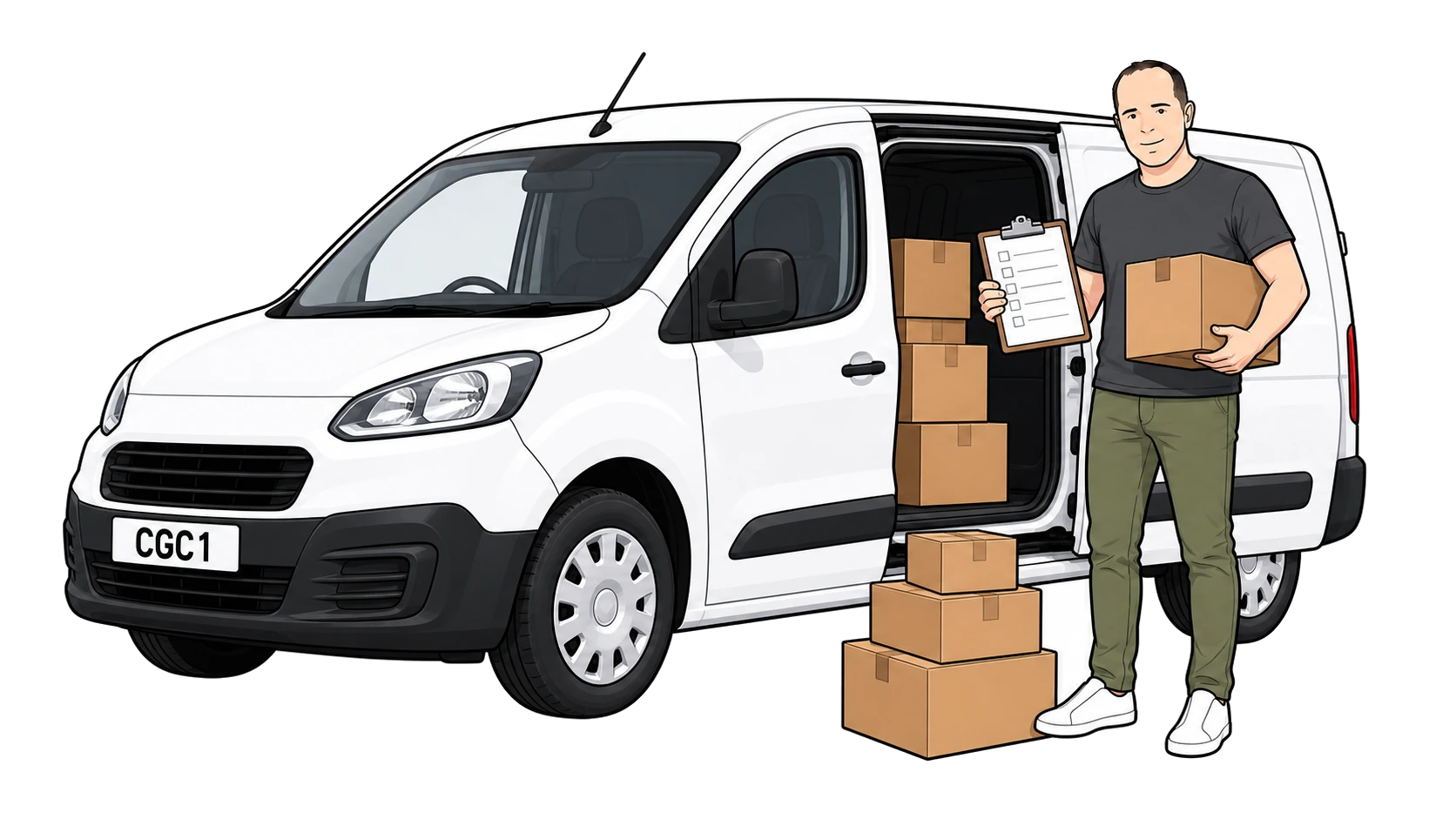 Ian, CGC insurance expert, standing beside a van with parcels for self-employed courier insurance