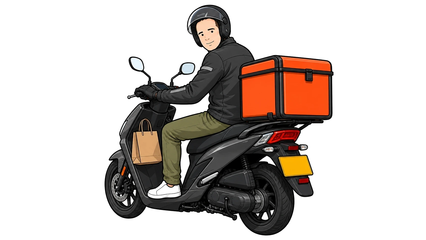 Ian, CGC insurance expert, riding a scooter with an insulated box for Uber Eats driver insurance