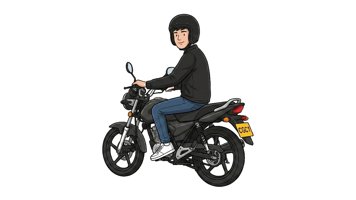 A young rider on a 125cc commuter motorbike.