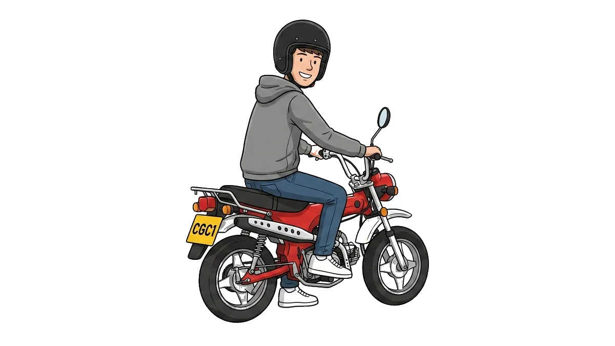 A teenager on a 50cc moped.