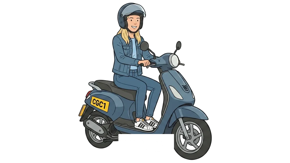 A rider on a scooter.