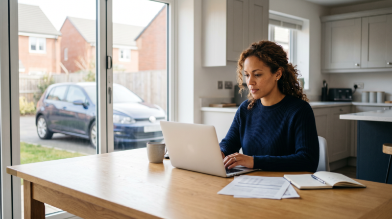 Person checking car insurance details on a laptop