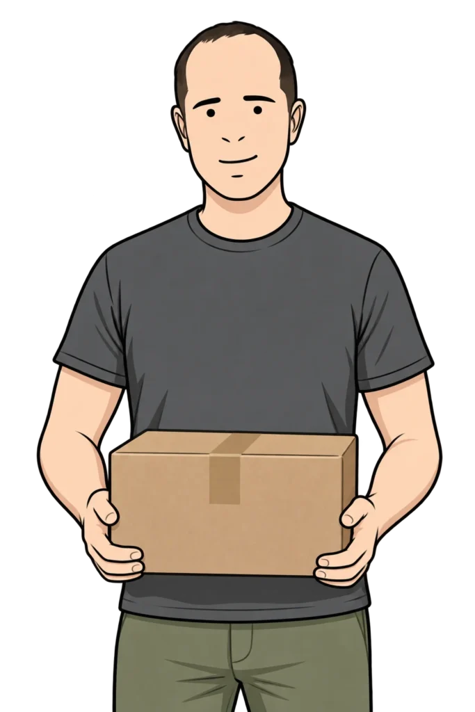 Illustration of Ian holding a delivery parcel.