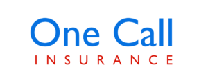One Call Insurance logo. Blue One Call above red Insurance.