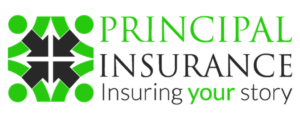 Principal Insurance logo. Green emblem, green and dark grey wordmark, strapline Insuring your story.