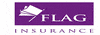 Flag Insurance logo. White flag graphic and text on a purple background.