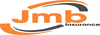 Jmb Insurance logo. Orange text with grey curved line.