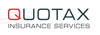 Quotax Insurance Services logo. Red square and grey text.