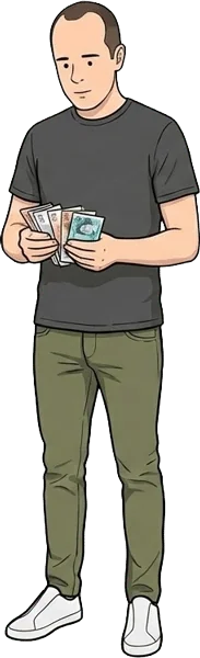 Ian counting a wad of banknotes.